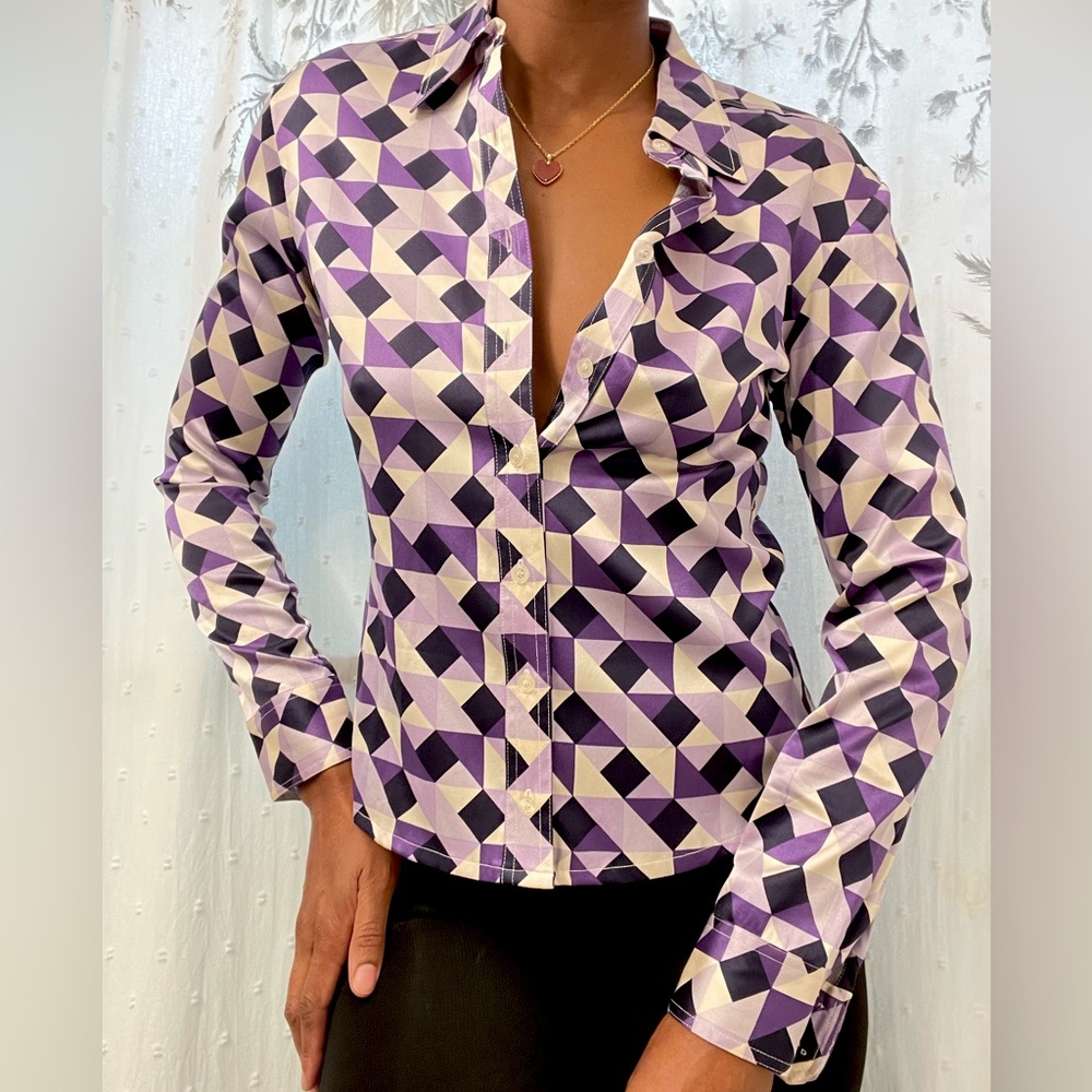 Tracy M Silk long Sleeve Button Down- petite